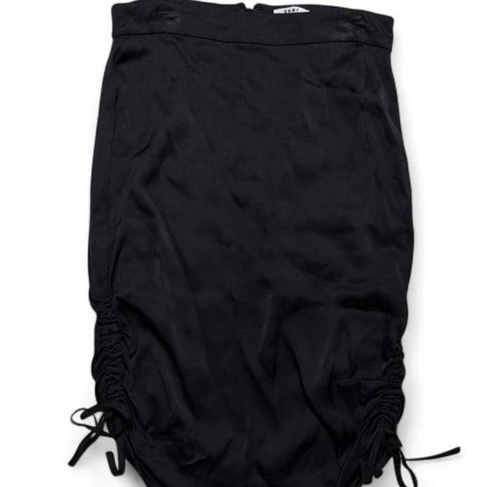 DKNY Black Ruched Side Tie Midi Skirt